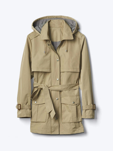 Twill short hooded trench