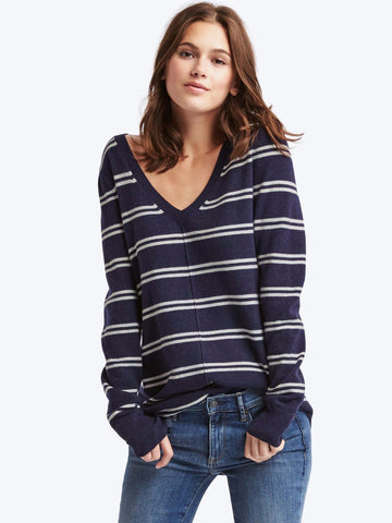 Stripe deep V-neck sweater
