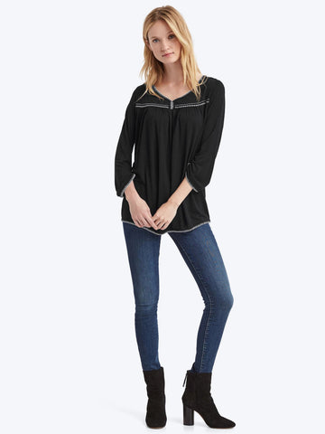 Drapey contrast-stitch long sleeve top